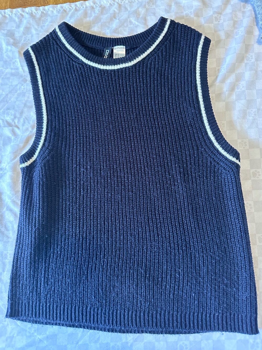H&M Navy Tank with White Stripe Trim